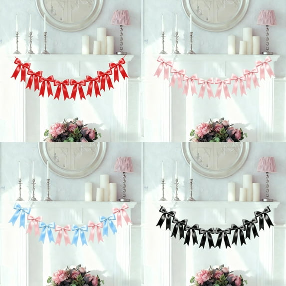 AYktou 78.7 Inch Ribbon Bow Banners, Christmas Tree Ornaments Valentine's Day Decorative Flags Birthdays Bowknot Hanging Garland Indoor & Outdoor Decor Events Party Bow Ties String, Red