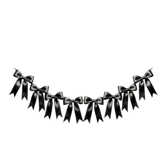 AYktou 78.7 Inch Ribbon Bow Banners, Christmas Tree Ornaments Valentine's Day Decorative Flags Birthdays Bowknot Hanging Garland Indoor & Outdoor Decor Events Party Bow Ties String, Black