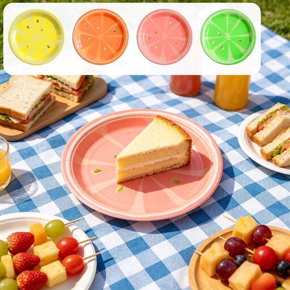 AYktou 8 Pcs 7 Inch Fruit Paper Plates, Tutti Frutti Theme Disposable Dessert Dishes Birthday Party Plates Tray Summer Party Wedding Tea Party Supplies, Picnic Round Papers Plate