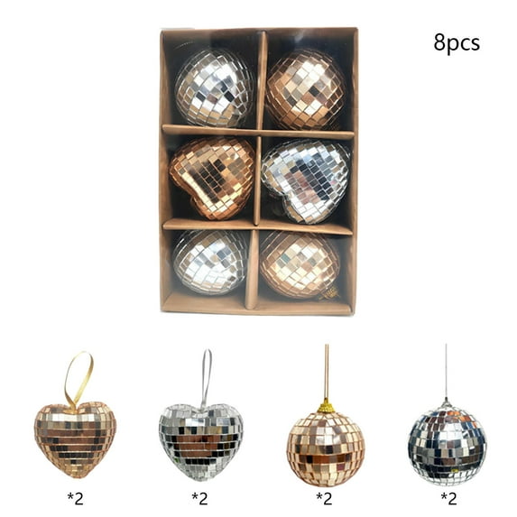 AYktou 8Pcs Christmas Balls Ornaments, Colorful Mirror Balls Xmas Tree Decorations Set Multiple Style Hanging Balls Pendants Christmas Baubles for Home Xmas Tree Holiday Party Scene Decor, Gold