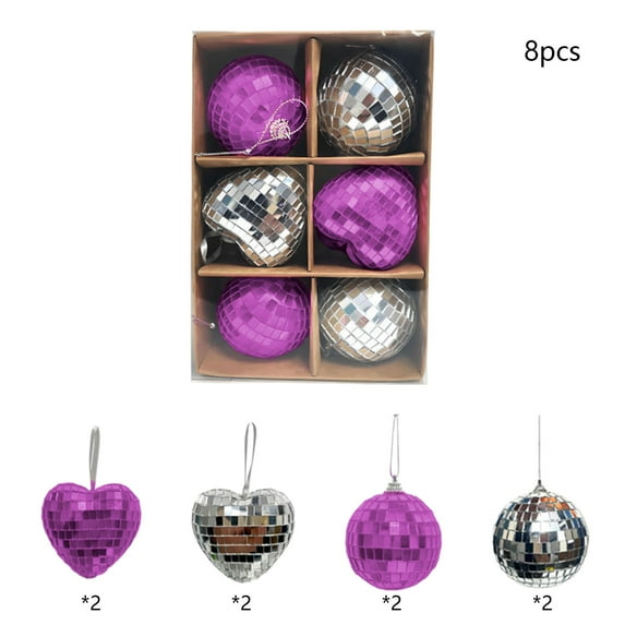 AYktou 8Pcs Christmas Balls Ornaments, Colorful Mirror Balls Xmas Tree Decorations Set Multiple Style Hanging Balls Pendants Christmas Baubles for Home Xmas Tree Holiday Party Scene Decor, Purple