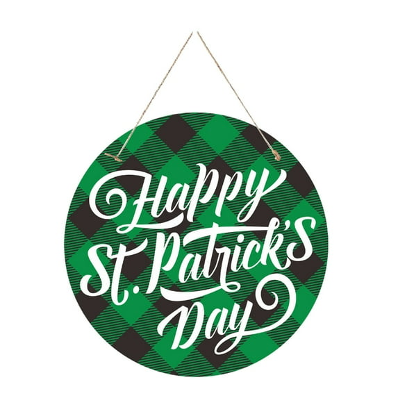 AYktou 9.84" Happy St Patricks Day Sign Front Door Decor,Green Shamrock Lucky Clovers Wood Door Hanger St Patricks Day Wreath Outdoor Indoor Wall Hanging St Patricks Day Decorations