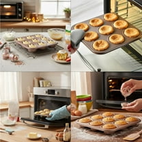 AYktou 9-Compartments Baking Pans, Carbon Steel Non-Stick Stackable Bakeware Thickened Cake Baking Comal, Cute Patterns Shaping Roasting Pan Thanksgiving & Christmas Toaster Oven Tray Bakeware