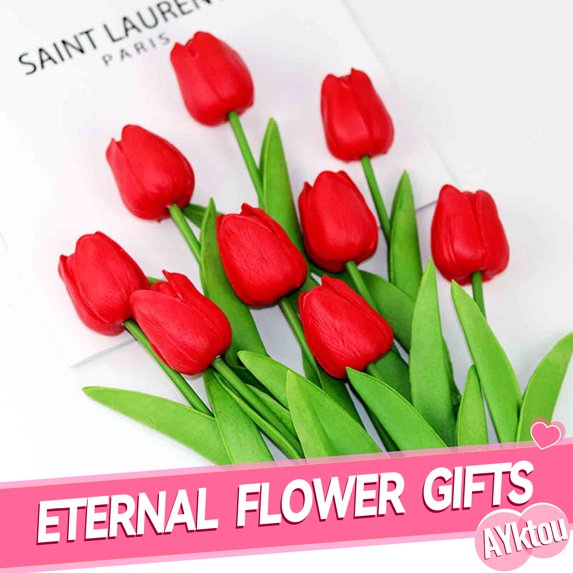 AYktou 9pcs Fake Tulips Artificial Flowers Assorted Colors Flowers,Real Hand Feel,13.4" Silk Flower Gift for Home Kitchen Decor Wedding Bouquet Decorations Office Floral Arrangements(6 Colors)