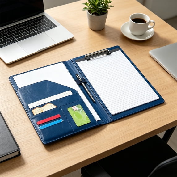 AYktou A4 Portfolio Folder with Clipboard, Faux Leather Business Portfolio Folder Binder with Notepad and Pen, File Legal Document Organizer with Pockets & Writing Pad, Conference Legal Pad Holder