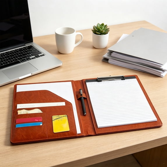 AYktou A4 Portfolio Folder with Clipboard, Faux Leather Business Portfolio Folder Binder with Notepad and Pen, File Legal Document Organizer with Pockets & Writing Pad, Conference Legal Pad Holder