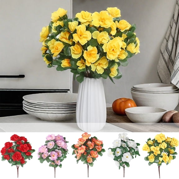 AYktou Artificial Flowers Azalea Fake Flowers, 13.4 Inch Bouquet with 21 Flower Heads Wedding Floral Arrangements Valentine'S Day Bouquet Vase Faux Flowers for Mother'S Day Christmas Decor, Yellow