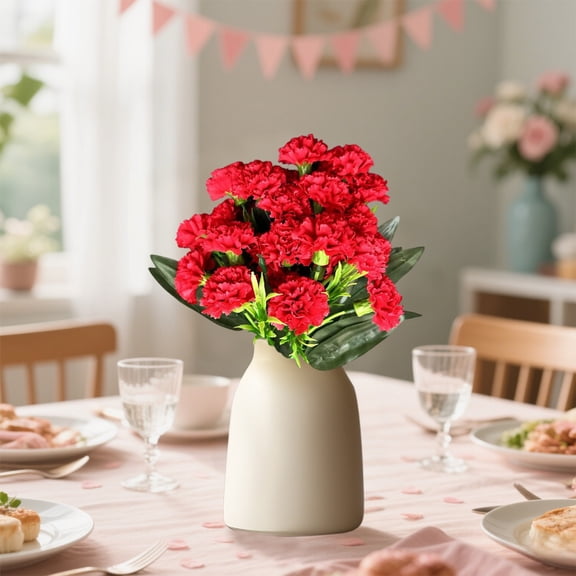 AYktou Artificial Flowers Bouquet, Three Dimensional Carnation Silk Flowers Warm Scene Layout Freshness Color Flowers Home Eye-Catching Props Ornaments for Mom's Day Party Living Room Decor, Red