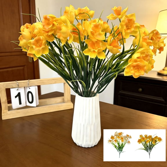 AYktou Artificial Flowers Home Decorations, 14.2 Inch/7-Bifurcate Simulation Daffodils Iris Flowers Wedding Decor Bouquet Holiday Scene Fake Flowers Arrangement for Vase Filler Table Decor, White