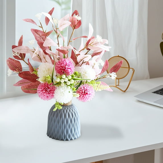 AYktou Artificial Flowers with Vase, Artificial Silk Lavenders Fake Flowers in Vase,Flower Arrangement with Vase for Tables Centerpiece Office Farmhouse Kitchen Coffee Dining Home Decor