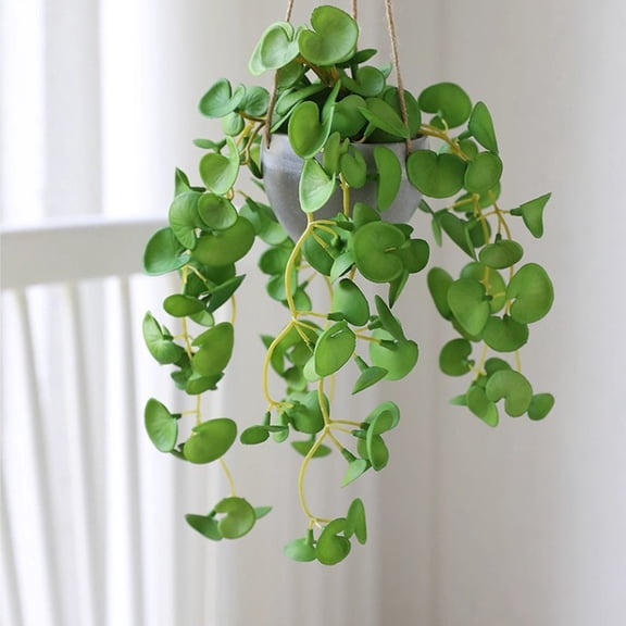 AYktou Artificial Hanging Plants Potted, Artificial Flower Simulation Fern Plants Home Desktop Ornaments Hanging Baskets Potted Plants Wall Hanging Vines for Room Garden Indoor Outdoor Decor