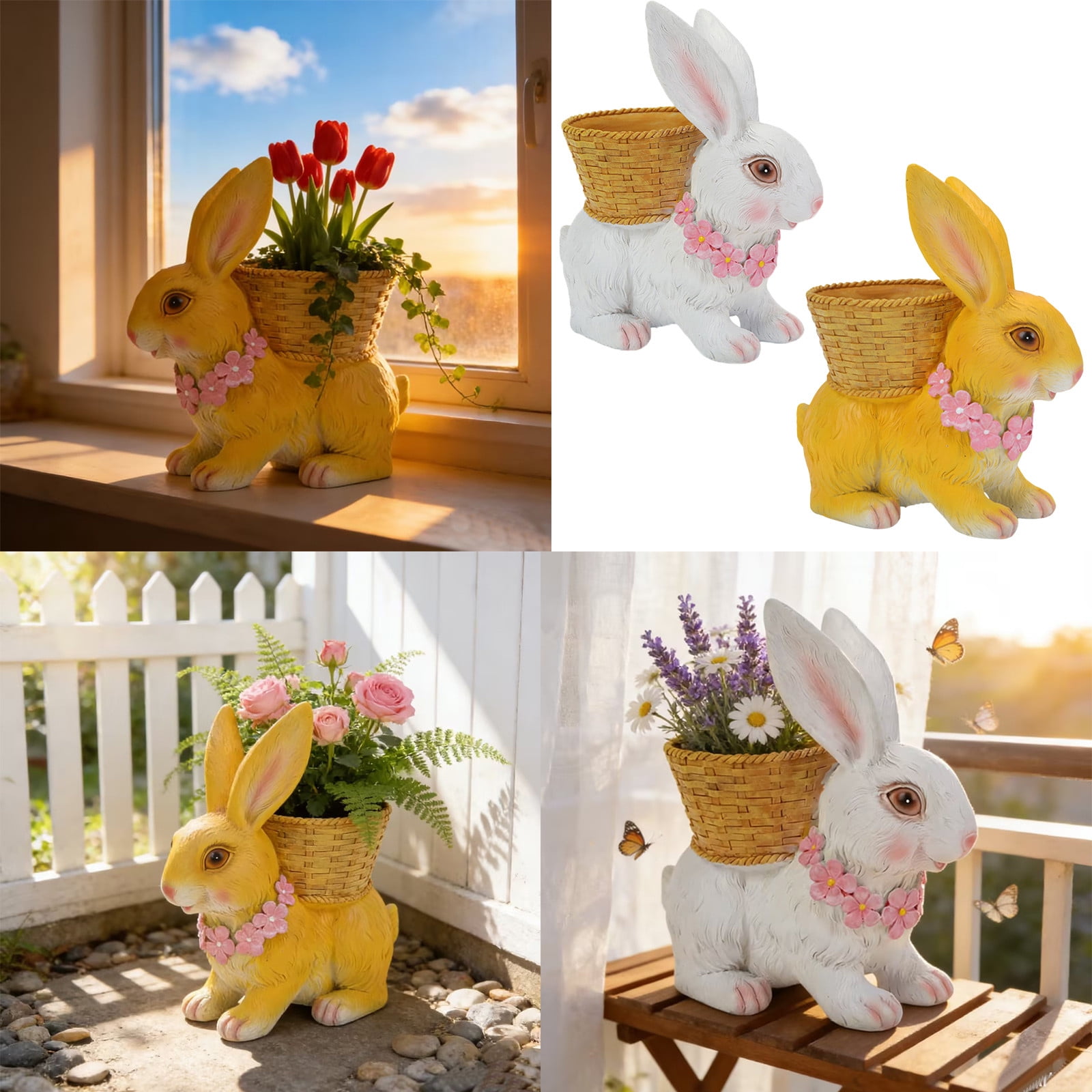 AYktou Back Basket Rabbit Resin Planters for Indoor Plants, 7×4×8 Inch ...