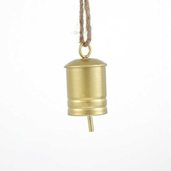 AYktou Barrel Bells Christmas Ornaments, Iron Bells Vintage Elegant Style Pendant with Ring, Christmas Tree Decorations Ambiance Gift for Front Door Staircase Window Fireplace Xmas Decor, Gold