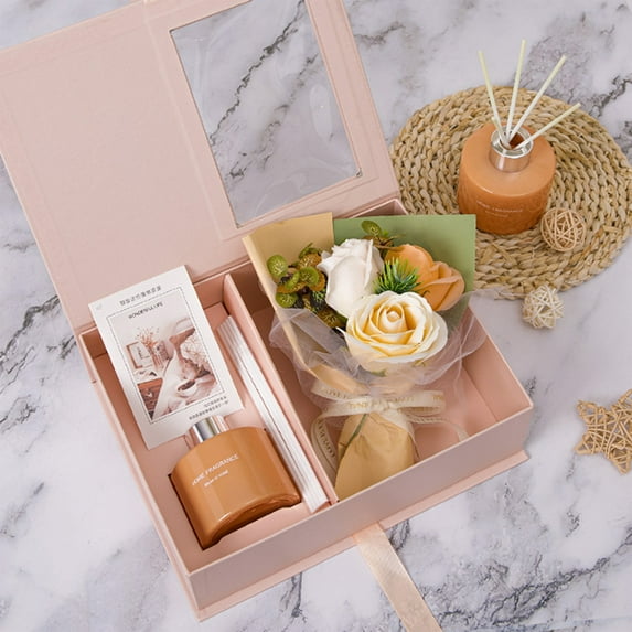 AYktou Bath Soap Rose Flower Petals Home Spa Set with Scent Diffuser,Rose Shaped Soap Petals Spa Gifts Ideas for Women Teens Mom,Valentines Day Mother's Day Birthday Girls