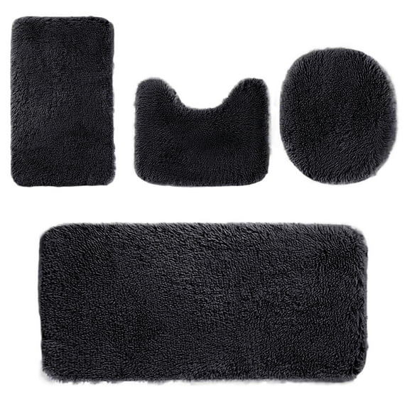 AYktou Bathroom Rugs Sets 4 Piece with Toilet Lid Cover&U-Shaped Contours Rug,Non-Slip Absorbentb Rugs Mats for Bathroom Microfiber Machine Washable Bath Rug Set