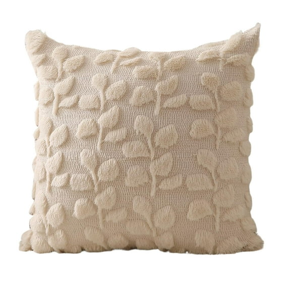 AYktou Beige Throw Pillow Covers, 18×18 Inch Plush Grass Leaf Patterns Sofa Pillow Cushion Covers, Home Living Room Decorative Pillow Cases Couch Chair Bed Lumbar Pillowcase Winter Decoration