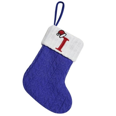 AYktou Blue Knit Christmas Stockings 6.3*7.08inch Personalized Knitted Hosiery with 26 Letters,Embroidered Monogram Fireplace Stockings Candy Gift Bag for Kids Family Party Xmas Decoration