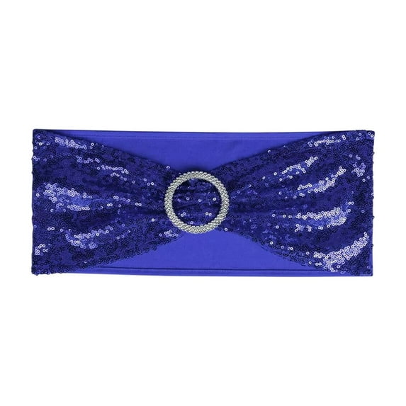 AYktou Bow Chair Sashes Chair Decor, Wedding Chair Bows Elastic Chair Band Birthday Party Chair Cover Ties with Sequins Bows, Elegant Chair Tape Christmas Holiday Party Trade Show Decoration, Blue