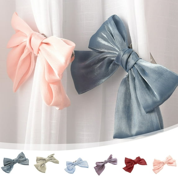 AYktou Bow Curtain Tiebacks Clip, Bright Chiffon Fabric Tie Backs for Curtains, No Drilling Curtain Buckles With Metal Clip, Curtains Ornaments for Iving Room Bedroom Curtain Decoration Clip, Navy