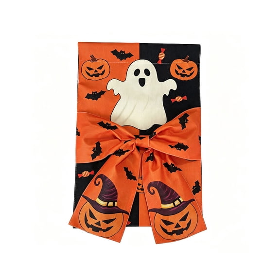 AYktou Bow Halloween Garden Flag, 12×18 Inch Double Sided Cute Ghost Yard Flag with 3D Bow, Farmhouse Waterproof Yard Decor Flag Sign for Holiday Outdoor Lawn Garden Decor