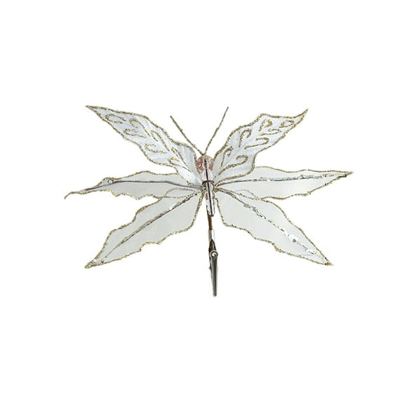 AYktou Butterflies Christmas Decorations, Simulation Butterflies Gauze Sequins Ornaments with Clip, Christmas Tree Ornaments Clip Glitter Gift for Xmas Tree Holiday Wedding Scene Layout, White