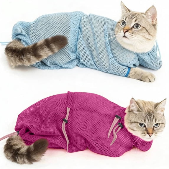 AYktou Cat Bathing Bag, Non-Scratch Washing Grooming Shower Bag Adjustable Cat Washing Net, Cats Bath Net Bag Cat Shower Restraint Bag, Breathable Mesh Cat Grooming Bag for Bath, Nail Trimming