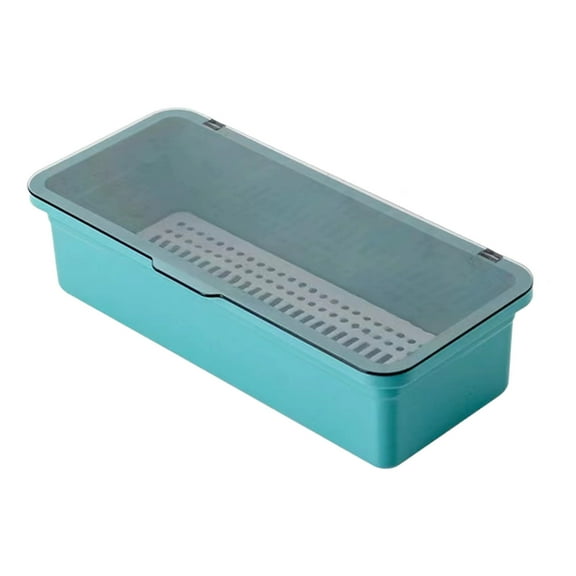 AYktou Chopsticks Storage Box, Transparent Flip Lid Chopsticks Organizers and Storage, Hairpin Storage Boxes Sootproof Drainable Kitchen Tableware Organizer for Chopsticks Spoon Knife Fork, Blue