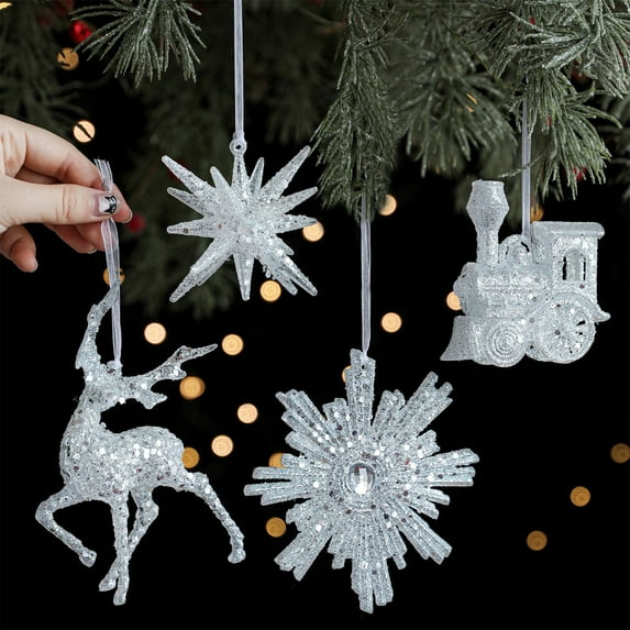 AYktou Christmas Ball Ornaments, Copper White Vintage Aged Style Christmas Decorations Pendants Snowflake Christmas Tree Shape Hanging Ornament for Holiday Window Displays Christmas Tree Decor