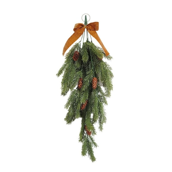 AYktou Christmas Hanging Wreath, Simulated Christmas Tree Pines Upside Down Hanging Rattan Wreath with Decorative Bow for Indoor Scene Arrangement Wall Window Front Door Featur Decoration