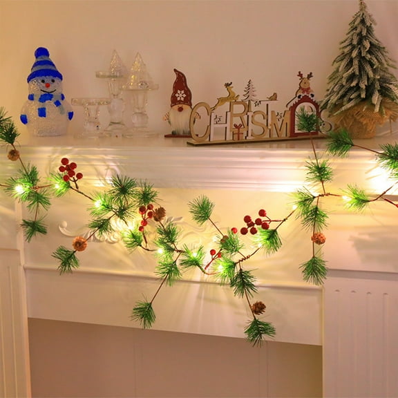 AYktou Christmas Lights 6.56ft Pinecones Decor String Lights with Battery Powered Christmas Rattan Light String Bell/Tree Leaf/Red Fruit Wall Decor for Home, Garland for Fireplace