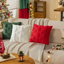 AYktou Christmas Pillows Cover 18×18 Inch, Christmas Tree Snowflake Patterns Sofa Throw Pillow Plush Lumbar Knitted Cushion Decorative for Bed Living Room Holiday Cushion Covers Decoration, Red