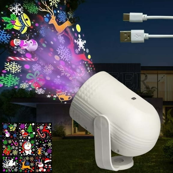 AYktou Christmas Projector Lights Outdoor/Indoor, USB Projection Lamp with Multiple Christmas Pattern, Movable Xmas LED Landscape Projector Light for Gathering Party Photo Background Christmas Decor