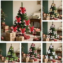 AYktou Christmas Tree Ornaments Butterflies Clips, Glittering Mesh Butterflies Pendant Christmas Ornaments Clip, DIY Wreath Window Display Gift Packaging Christmas Tree Decorations, Red