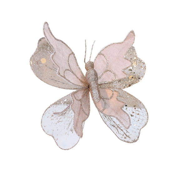 AYktou Christmas Tree Ornaments Butterflies Clips, Glittering Mesh Butterflies Pendant Christmas Ornaments Clip, DIY Wreath Window Display Gift Packaging Christmas Tree Decorations, Pink