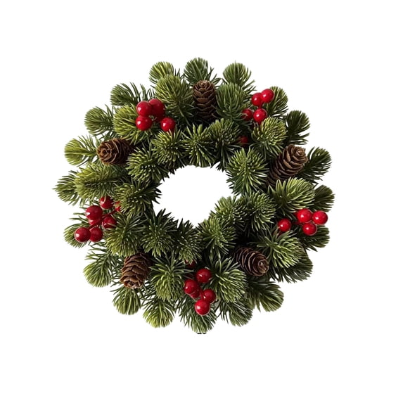 AYktou Christmas Wreaths for Front Door, 11 Inch Artificial Spruce Cedar Greenery Wreath with Berries Pinecones Bells, Farmhouse Holiday Winter Wreath Indoor Outdoor Xmas Home Office Wall Decor