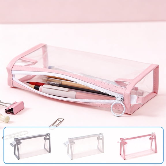 AYktou Clear Pencil Cases, Large Capacity Minimalist Style Pencil Pouch PVC Water-Resistant Transparent Zipper Bags, Standing Pen Bag Stationery Bags for Pencil Markers Calculator