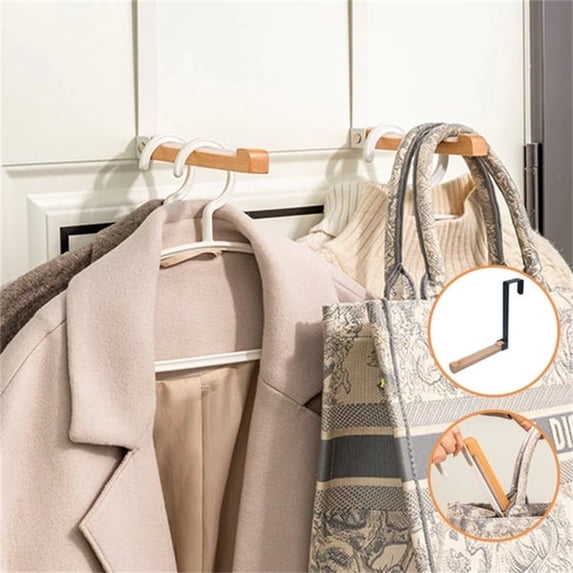 AYktou Clothes Drying Rack,Folding Over The Door Hooks,AdjusTables Wooden Hooks for Hanging,Lightweight PorTables Coat Hooks