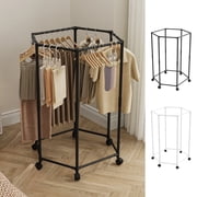 AYktou Clothes Rack with Wheels, Hexagonal Rotating Floor-Standing Clothes Hanger Garment Display Rack, Movable Indoor Clothes Drying Rack - Rolling Clothes Rack Dormitory Hanging Clothes Shelf