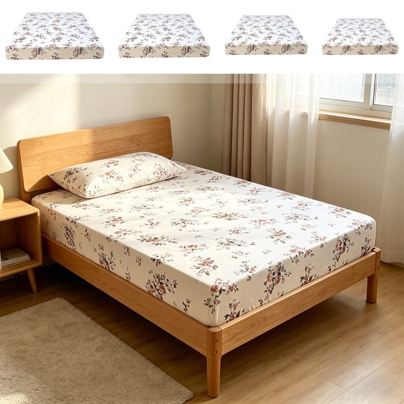 AYktou Colorful Floral Fitted Sheet, Full Size Cooling & Breathable Bed Sheets, Ultra Soft Microfiber Bedding Sheet Mattress Cover Comfortable Deep Pockets Fitted Sheets for Home, 35×79×9 Inch