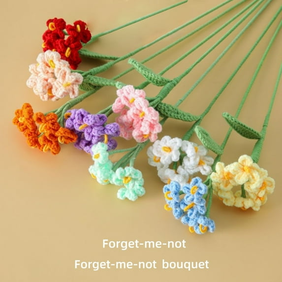 AYktou Crochet Flowers-Hand Made Crochet Forget-Me-Not Flowers,Knitting Crochet Flower Bouquet,Artificial Flowers for Mother's Day,Valentine's Day,Birthday,Graduation,Anniversaries,Christmas,1PCS