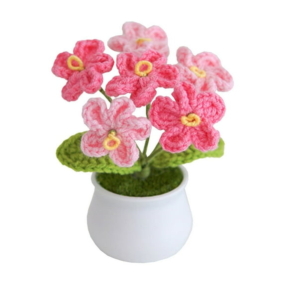 AYktou Crochet Flowers Potted Plants Home Ornament Potted Crochet Woven Flowers
