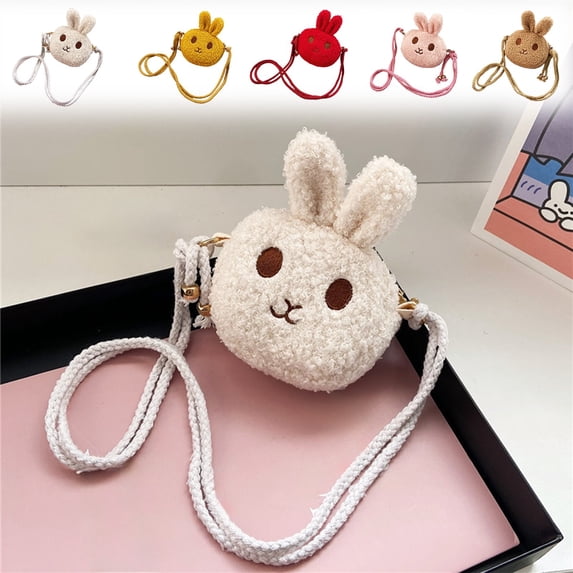 AYktou Cute Bunny Coin Purse Crossbody Bag, 4.7×3.9 Inch Plush Rabbit Wallet Crossbody Purse Easter Bunny Ears Birthday Storage Bag Small Gift Bag Portable Lovely Handbag