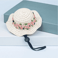 thumbnail image 1 of AYktou Decorative Pet Hats, Mini Hand-Woven Outdoor Straw Hat with Embroidered Flower Round Brim Sun Hat Puppy Small Kitty Sunhats Adjustable Straw Caps for Small Pets Cat and Dog, 1 of 4