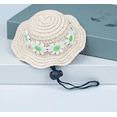 thumbnail image 1 of AYktou Decorative Pet Hats, Mini Hand-Woven Outdoor Straw Hat with Embroidered Flower Round Brim Sun Hat Puppy Small Kitty Sunhats Adjustable Straw Caps for Small Pets Cat and Dog, 1 of 4