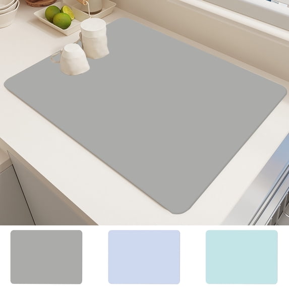 AYktou Dish Drying Mat for Kitchen Counter, 15.8×11.8 Inch Sink Drainer Mat Heat Resistant Rubber Dish Pad Non-Slip Pet Feeding Mat Kitchen Placemat for Refrigerator Drawer Dishware Holding Tea