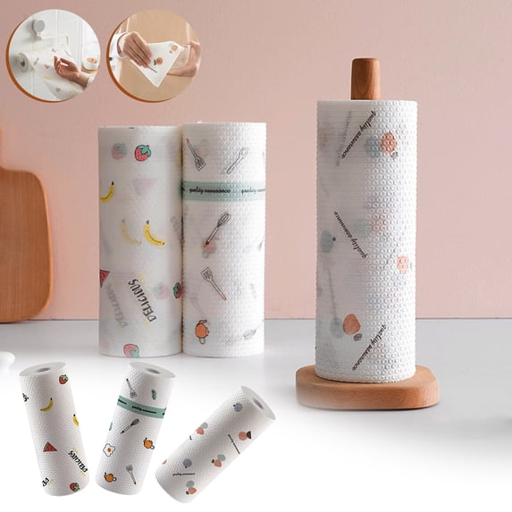 AYktou Disposable Cleaning Towel 1 Roll, Disposable Cleaning Cloths Roll Multipurpose Heavy Duty Printed Towels Paper Non-Woven Disposable Dish Cloth Home Nonstick Wiping Rags Kitchen Washcloth