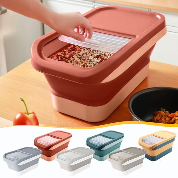 AYktou Dog Food Storage Container with Lid, 26-33 Lbs Airtight Collapsible Pet Food Storage Container Travel Cat Food Bucket Kitchen Food Storage Bins for Cat & Dog Food Rice Grain Flour