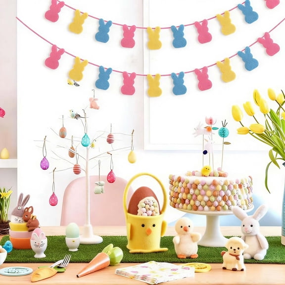 AYktou Easter Bunny Banners, Rabbit Shaped Bunting Party Decorations Easter Decorations Party Props Streamer Spring Garland Banner for Background Wall Home Decor