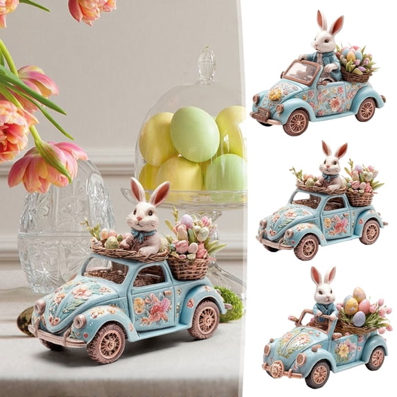 AYktou Easter Bunny Figurine Desktop Ornaments, 8.3×6.7 Inch Easter Egg Hollow Out Acrylic Rabbit Decor Gifts for Spring Party Table Centerpiece Farmhouse Style Display Cabinet Fireplace Decor