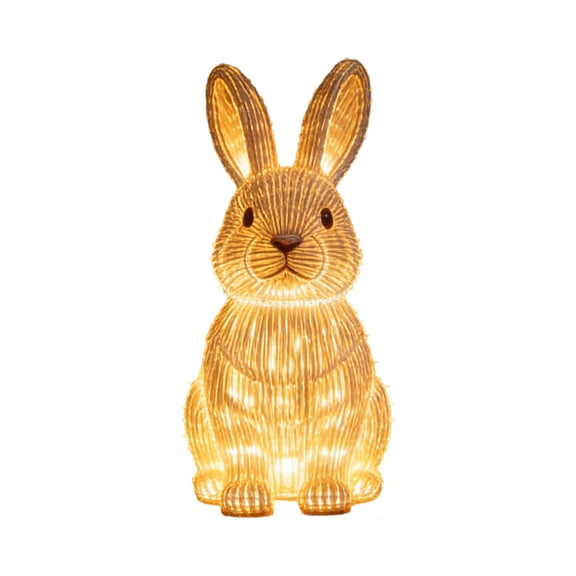 AYktou Easter Bunny Figurines Lamps, 6.3 Inch Luminoush Rabbit Statues Tabletop Ornaments Luminous Night Light Battery-Powered LED Light for Home Bedroom Xmas Birthday Spring Party Easter Decor